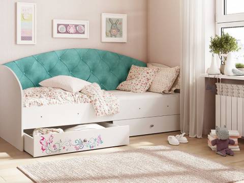 Кровать Эльза Белый-бирюзовый