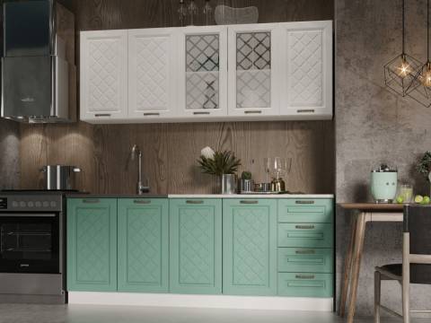 Кухня Агава МДФ 2000 акация белая-мята