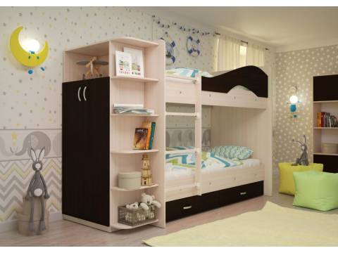 Двухъярусная кровать со шкафом Мая латофлексы венге
