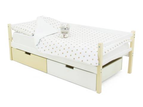 Кровать-тахта Svogen с ящиками бежевый-белый