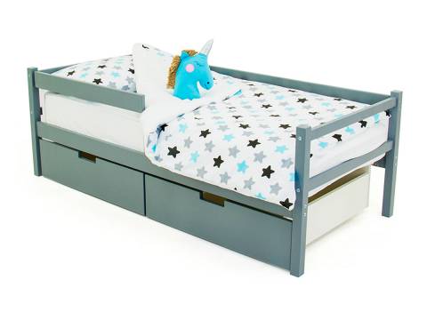 Кровать-тахта Svogen с ящиками и бортиком графит