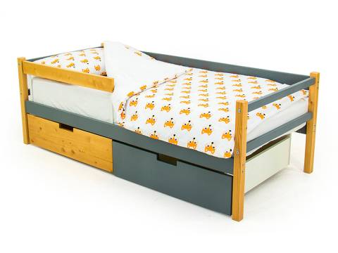 Кровать-тахта Svogen с ящиками и бортиком дерево-графит