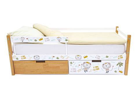 Кровать-тахта Svogen с ящиками и бортиком с фотопечатью дерево/львята