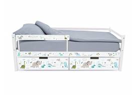 Кровать-тахта Svogen с ящиками и бортиком с фотопечатью белый/динозаврики