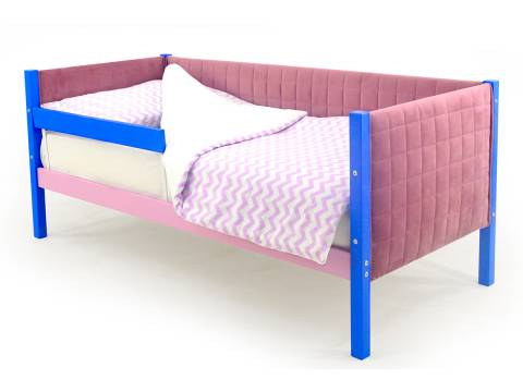 Кровать-тахта мягкая Svogen с бортиком синий-лаванда