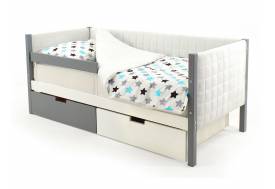 Кровать-тахта мягкая Svogen с ящиками и бортиками графит-белый