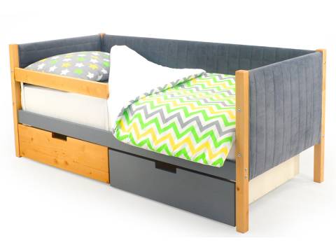 Кровать-тахта мягкая Svogen с ящиками и бортиком дерево-графит