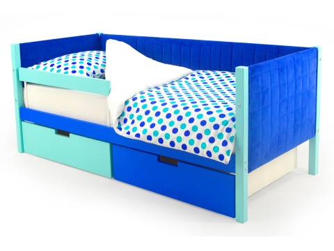 Кровать-тахта мягкая Svogen с ящиками и бортиком мятно-синий