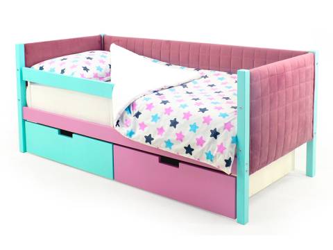 Кровать-тахта мягкая Svogen с ящиками и бортиком мятный-лаванда