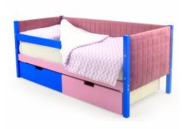 Кровать-тахта мягкая Svogen с ящиками и бортиком синий-лаванда