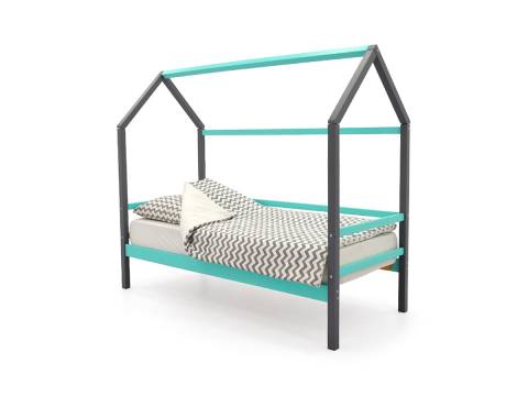 Кровать-домик Svogen графит-мятный