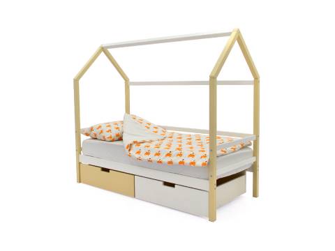 Кровать-домик Svogen с ящиками бежево-белый