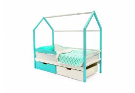 Кровать-домик Svogen с ящиками и бортиком мятно-белый