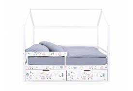 Кровать-домик Svogen с фото с ящиками и бортиком белый/лисята