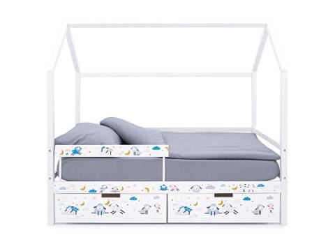 Кровать-домик Svogen с фото с ящиками и бортиком белый/барашки
