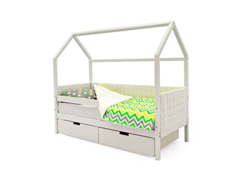 Кровать-домик мягкий Svogen с ящиками и бортиком белый