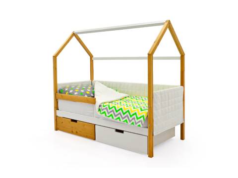 Кровать-домик мягкий Svogen с ящиками и бортиком дерево-белый