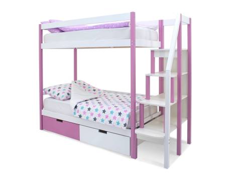 Двухъярусная кровать Svogen с ящиками лаванда-белый