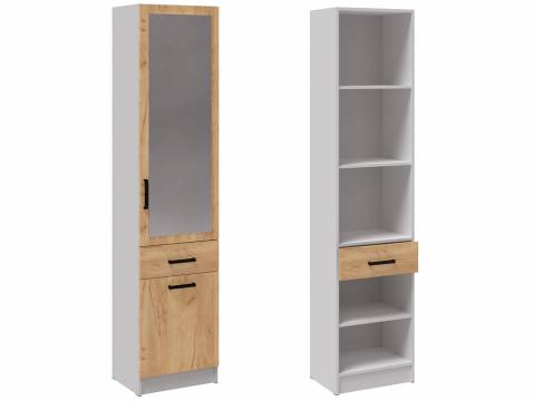 Пенал с зеркалом Кевин белый/дуб крафт золотой