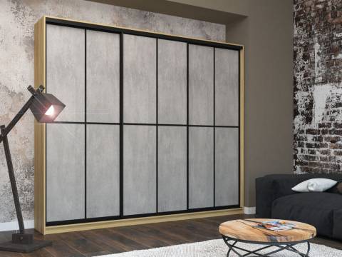 Шкаф-купе Лофт Шк30-47 3000 3 двери глубина 470 фасад МДФ бетон +