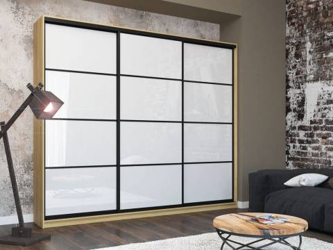 Шкаф-купе Лофт Шк30-60 3000 3 двери глубина 600 фасад МДФ белый глянец 3г