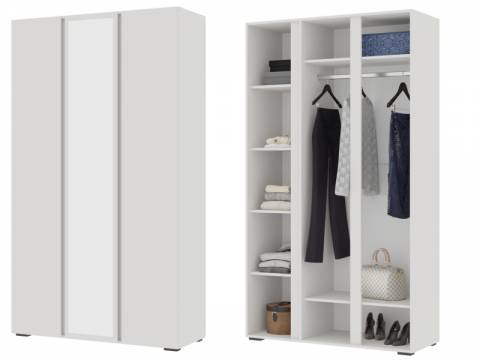 Шкаф 3х створчатый с зеркалом ШК 02 Хелен Белый шагрень