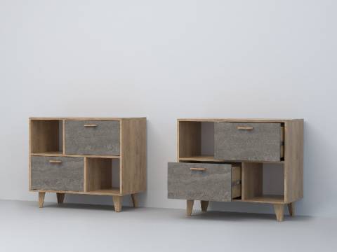 Тумба Эго Т-1 2 ящика дуб крафт золотой/темный камень на ножках