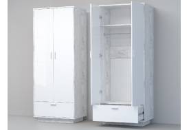 Шкаф Эго ШК-1 бетон светлый/белый глянец на цоколе