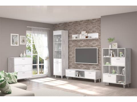 Гостиная Эго бетон светлый/белый глянец