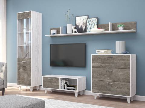 Гостиная Эго бетон светлый/камень темный