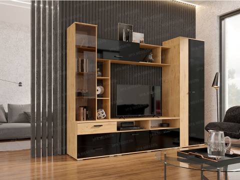 Гостиная Крокус Дуб вотан-черный глянец