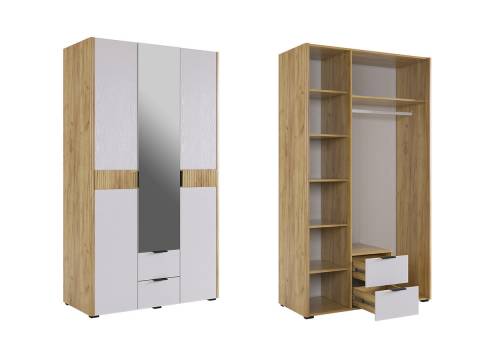 Шкаф трехдверный с зеркалом Адам дуб крафт золотой/белое дерево