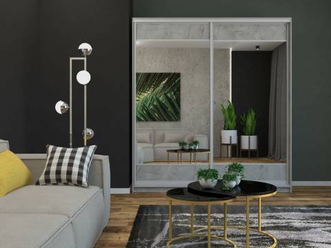 Шкаф-купе Юлия 2200 комбинированный ЛДСП/зеркало Каспий светлый