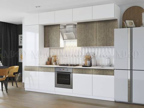 Кухонный гарнитур Оливия 3000 Белый глянец холодный/Голден Пэлас