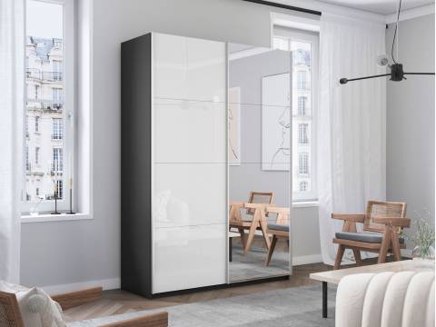 Шкаф-купе Прайм 2-х дверный 1200 Зеркало/Стекло Белое Серый Диамант