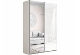 Шкаф-купе Прайм 2-х дверный 1200 Зеркало/Стекло Белое Ясень Анкор Светлый