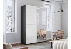 Шкаф-купе Прайм 2-х дверный 1400 Зеркало/Стекло Белое Серый Диамант