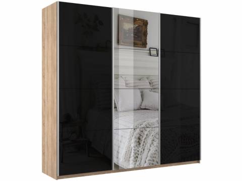 Шкаф-купе Прайм 3-х дверный 2100 Зеркало/Стекло Черное/Зеркало Сонома