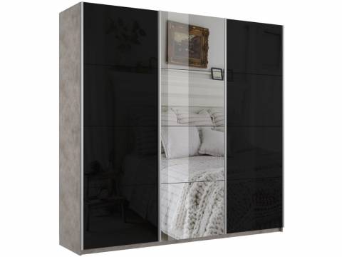 Шкаф-купе Прайм 3-х дверный 2100 два Стекла Черные/Зеркало Бетон