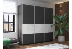 Шкаф-купе Прайм Широкий 3-х дверный ДСП/вставки Стекло Белое Серый Диамант