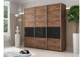 Шкаф-купе Прайм Широкий 3-х дверный ДСП/вставки Стекло Черное Крафт табачный