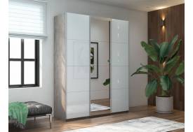 Шкаф-купе Прайм Широкий 3-х дверный два белых стекла/зеркало Бетон