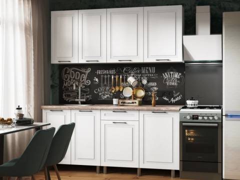 Кухня Аликанте 1800 МДФ Белый снег без столешницы