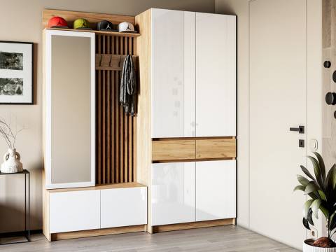 Модульная прихожая Стоуби с двухдверным шкафом фасад глянец белый