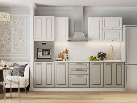 Кухонный гарнитур Кварц Грей Софт-Милк софт 2600 мм