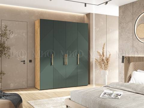 Шкаф 4-х створчатый (1800) Ирис Браш Мени Грин, Дуб Крафт