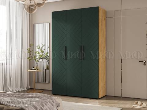 Шкаф трехстворчатый (1350) Флэш Браш Мени Грин, Дуб Крафт