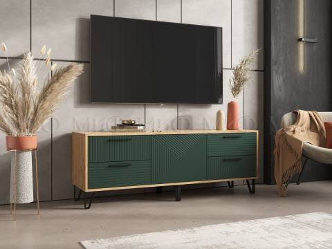 Тумба ТВ (1500) Флэш Браш Мени Грин, Дуб Крафт