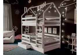 Двухъярусная кровать-домик белый 80х190 см с ящиками