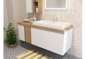 Тумба с раковиной подвесной Malibu 1400 правосторонний 2 ящика со вставкой массив